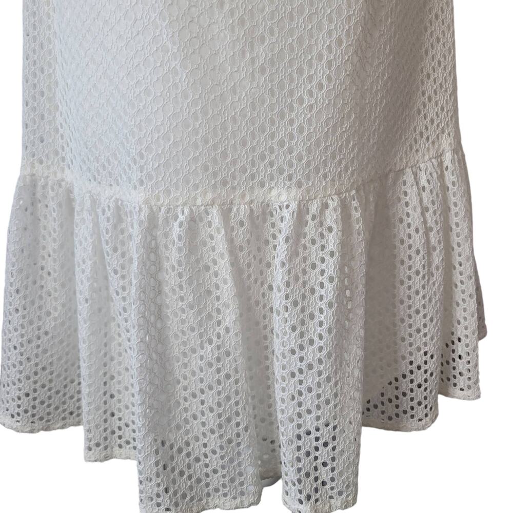 Central Park West Eyelet Dress White Ruffle Hem Cottagecore size L - Picture 3 of 8